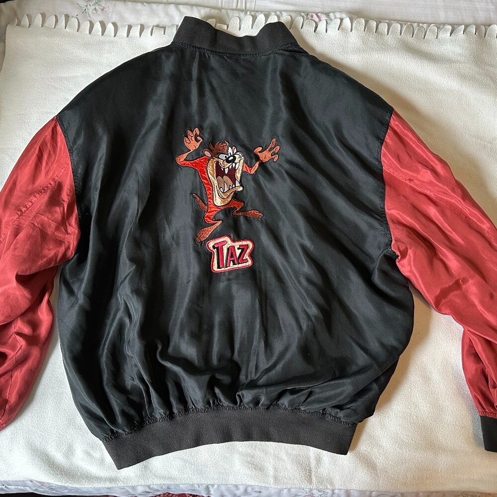 Vintage 1993 Looney Tunes Taz Silk XL Jacket, Black & Red - Unworn